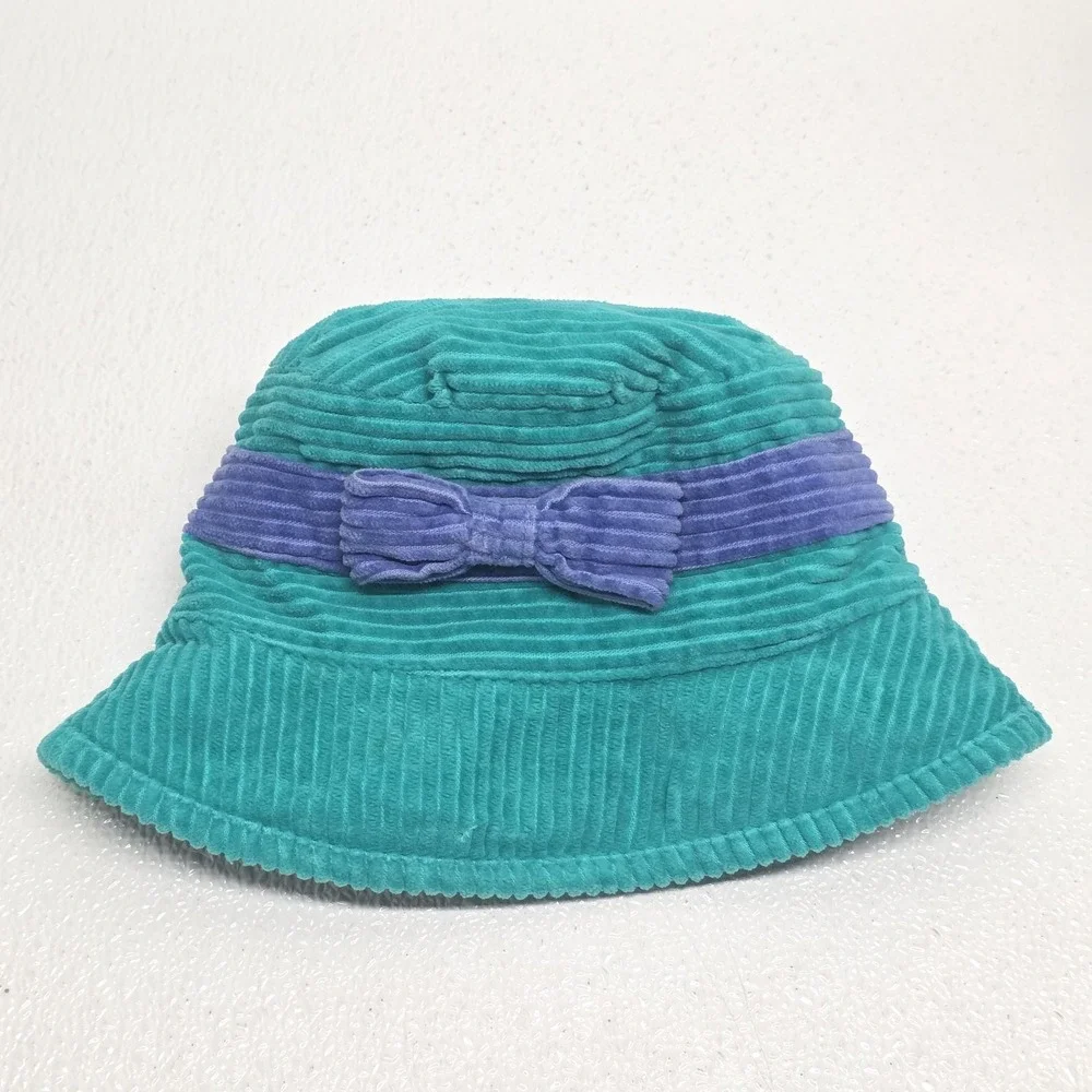 Gymboree Kids Medium/Large Blue Green Turquoise Corduroy Blue Bow Bucket Hat